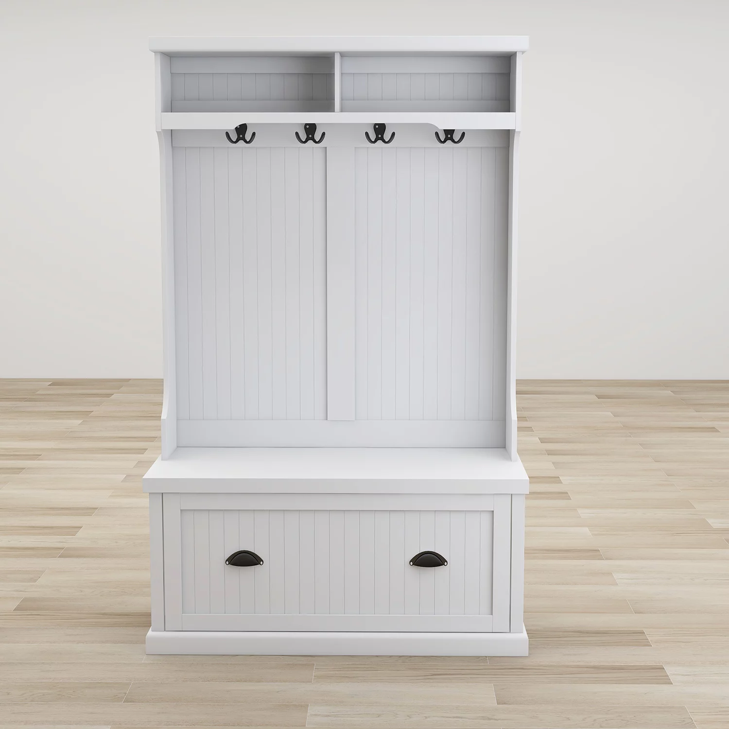 Dcenta Entryway hall tree with coat rack 4 hooks and storage bench shoe cabinet white