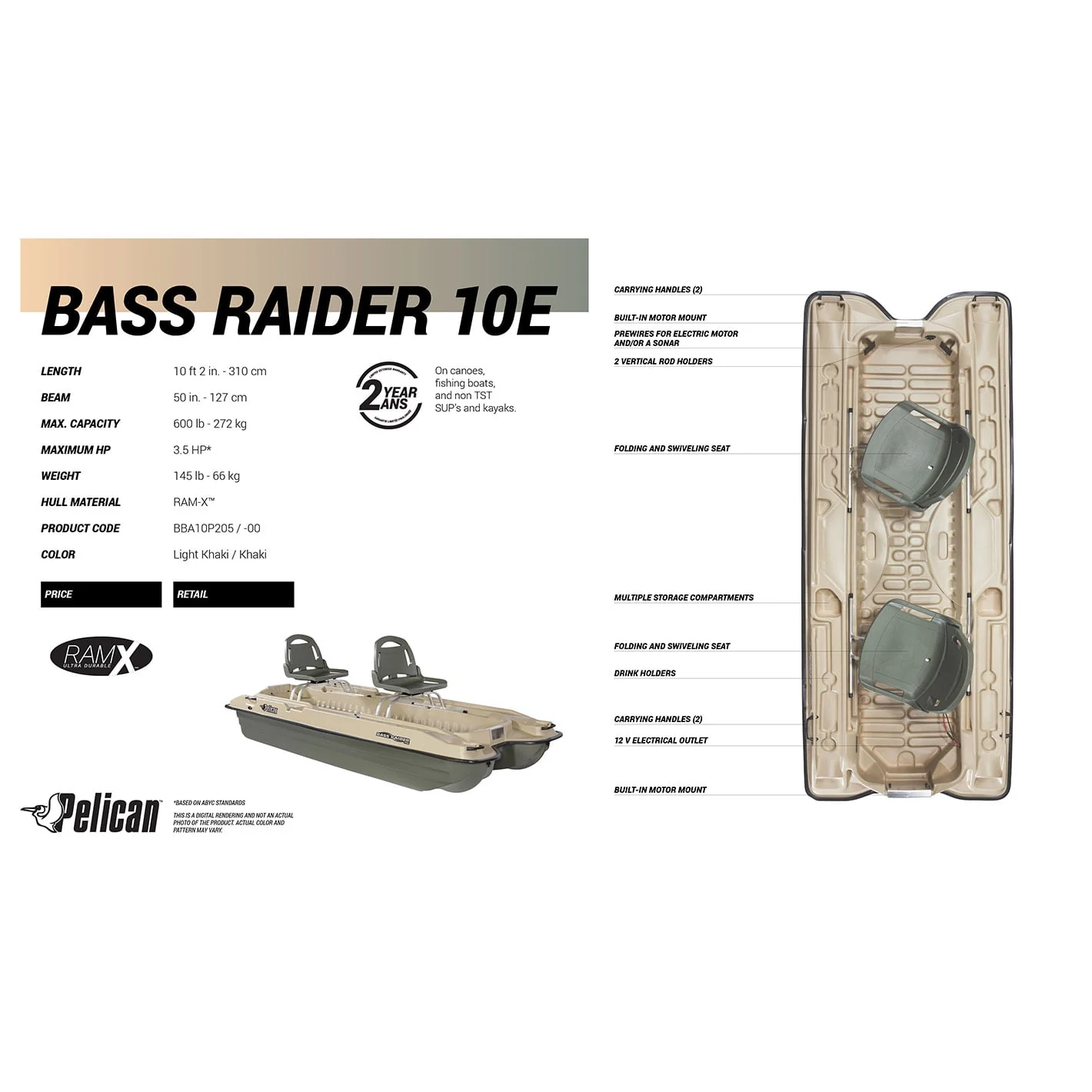 Pelican - Bass Raider Boat - 2 person Fishing Boat - 10 ft