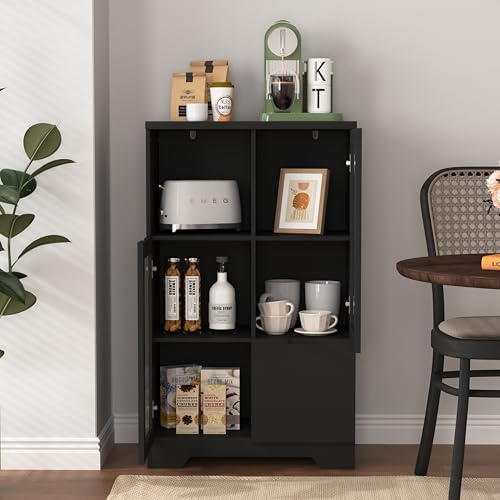 LUMISOL Wooden Floor Storage Cabinet with 2 Glass Doors and 2 Storage Space, Storage Sideboard Cabinet for Living Room Bathroom Entryway, Blue