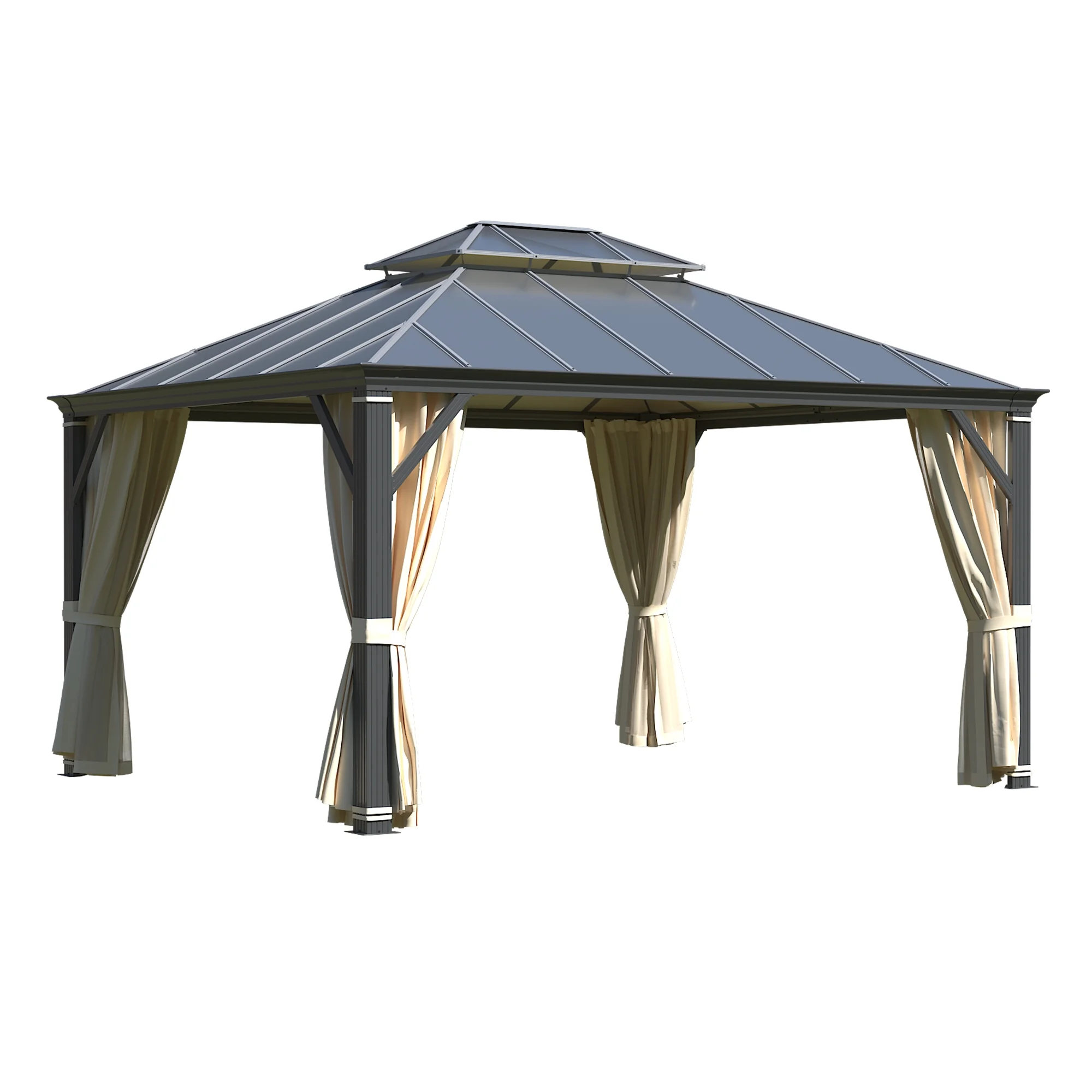 Richryce 12'x14' Hardtop Gazebo Patio Furniture, Aluminum Frame Double Roof, Privacy Curtains and Premium Net for Patio Lawn and Garden