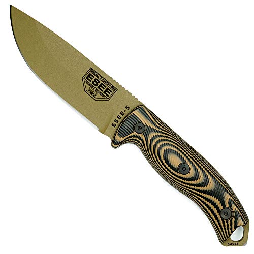 ESEE-5 Fixed Blade Knife, 3D Contoured Handle, 1095 Carbon Steel, Ambidextrous Kydex Sheath, Made In USA
