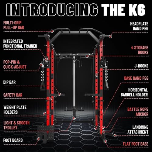 Mikolo Power Cage, Power Rack with Cable Crossover System, 1500LBS Squat Rack with LAT Pull Down System, Workout Cage with Pulley System for Fitness Home Gym