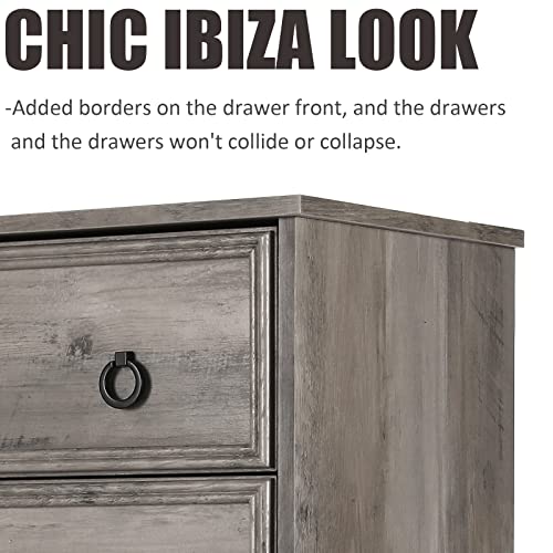 Modern 6 Drawer Dresser with Strip Lights, Dressers for Bedroom, Chest of Drawers Closet Organizers and Storage Clothes - Easy Pulls Handle, Textured Borders Living Room, Hallway, Gray