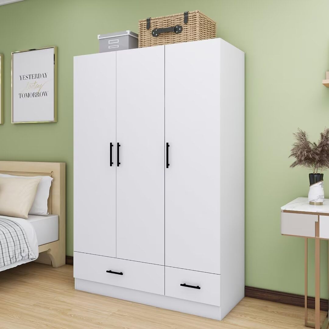 Armoire Wardrobe Closet: Bedroom Armoires with 2 drawers and Wardrobe Cabinet with 3 Doors Wardrobe Closet for Hanging Clothes White 47.24''W x 18.9''D x 70.9''H