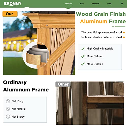EROMMY 14'x20' Hardtop Gazebo Double Roof Galvanized Steel Canopy Outdoor Aluminum Frame Permanent Metal Pavilion with Netting and Curtains for Patio Backyard Deck and Lawns