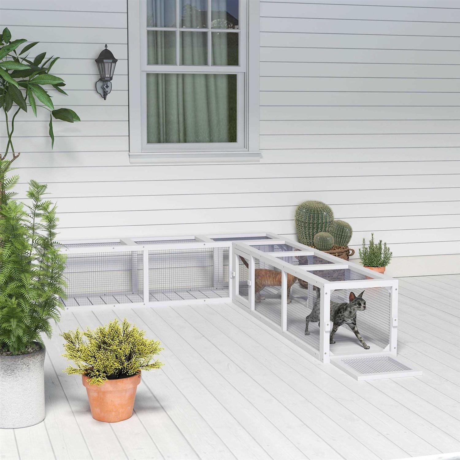 PawHut 59 Long Cat Tunnel with Extendable Design Wooden Outdoor Cat Tunnel House with Weather Protection - Pet Supplies online store