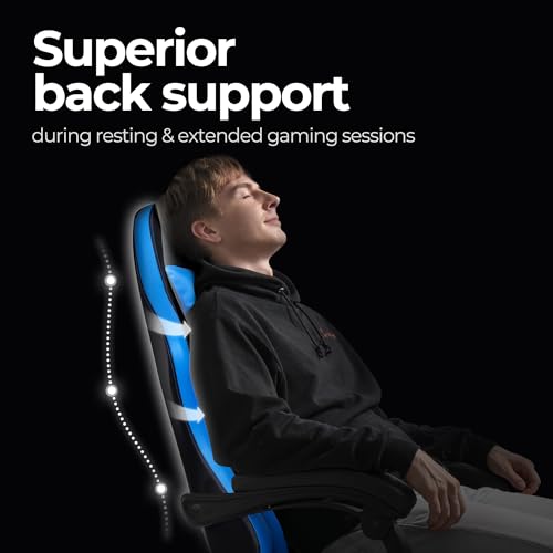 N-GEN Video Gaming Chair with Footrest High Back Ergonomic Comfortable Office Computer Desk with Lumbar Support Height Adjustable with PU Leather Recliner for Adults Women Men (Black)