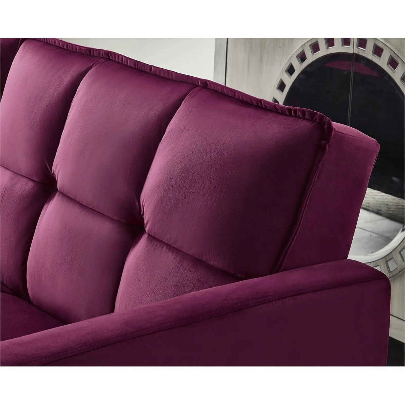 Legend Vansen 80" Convertible Wood & Velvet Fabric Sleeper Sofa Bed in Red