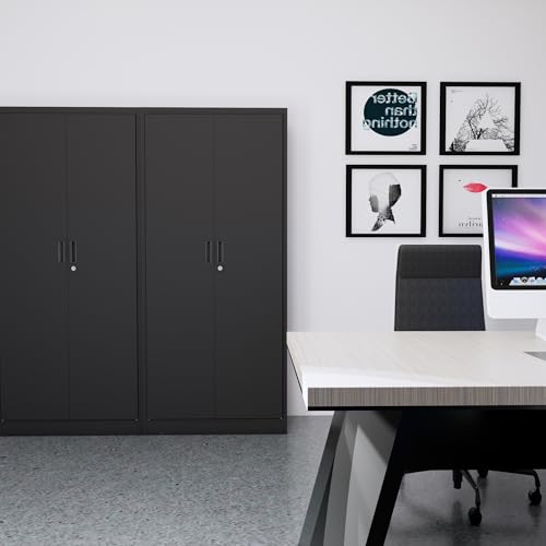 Metal Storage Cabinet, 71" H Locking Cabinet with 5 Adjustable Shelves for Garage, Classroom, School, Home, Office, Pantry-Black