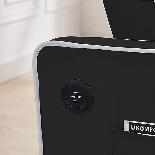 3 in 1 Convertible Sleeper Sofa Chair Bed with Adjustable Backrest USB Ports Cup Holder Side Pocket Pillow Velvet Folding Chaise Lounge for Apartment Living Room Guest Room Small Space Furniture Black