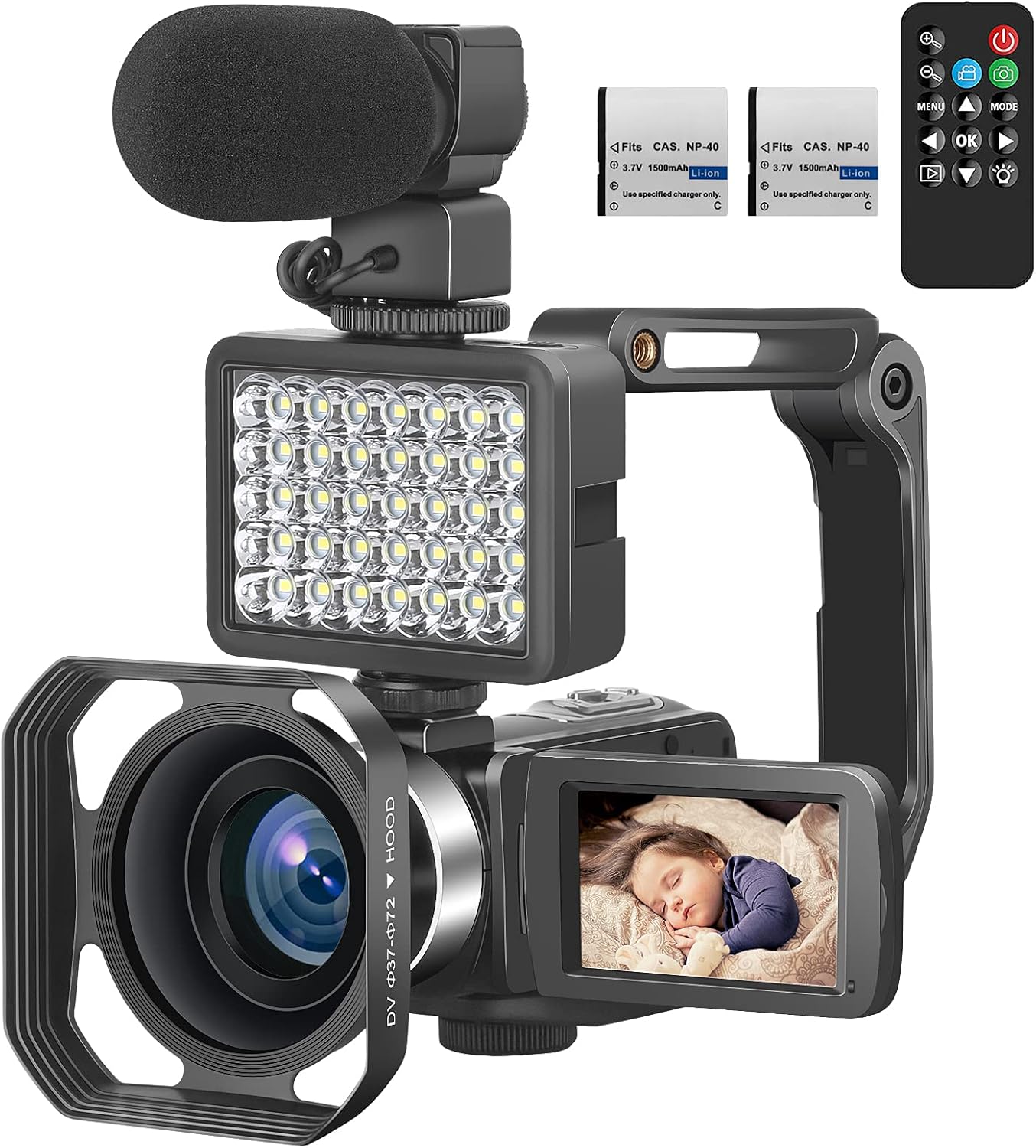 Video Camera 4K, Camera for YouTube Live Streaming 56MP, Easy to Use Vlogging Camera with External Microphone, IR Night Vision 16X Digital Zoom WiFi Remote Control Video Recorder