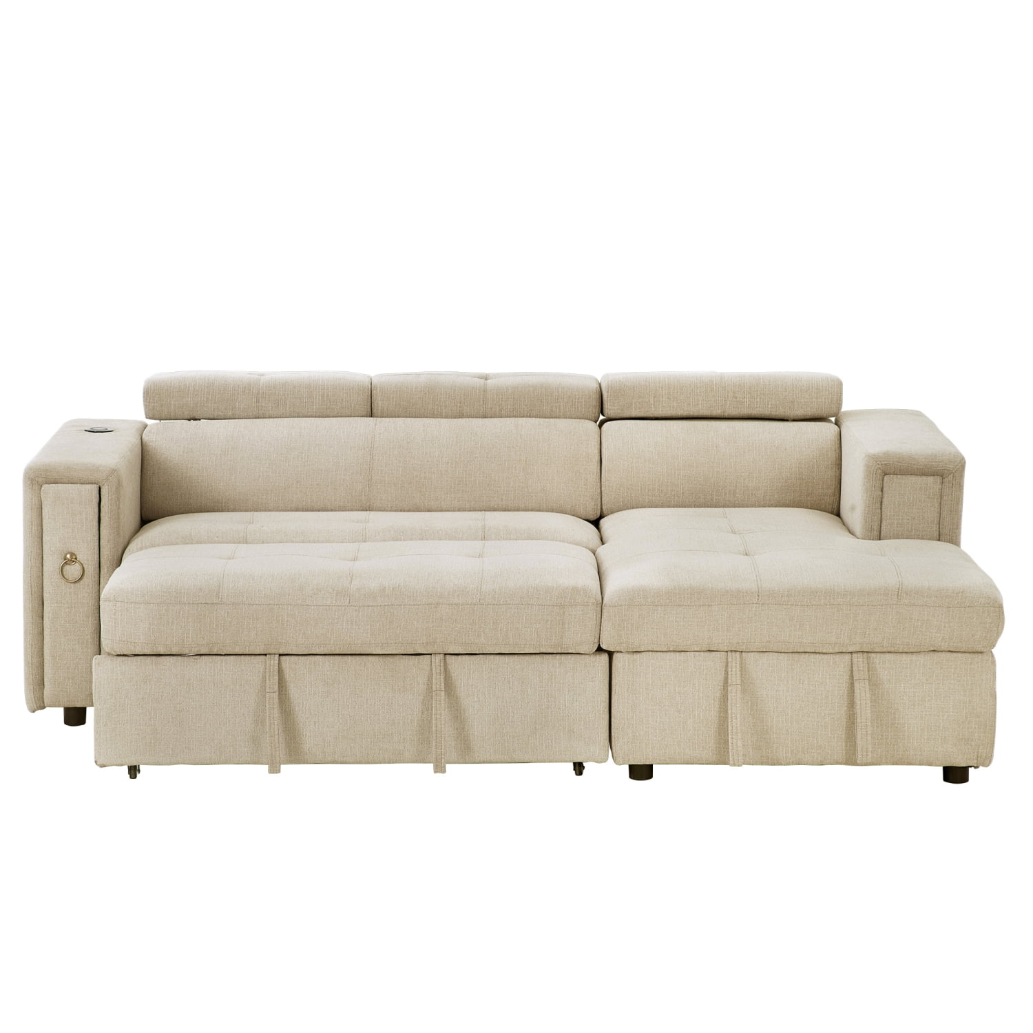 Churanty Pull Out Couch Bed with Storage and Cup Holder Sectional Sleeper Sofa with Wireless Charging L Shaped Couch with Adjustable Headrest Convertible Sofa Bed for Living Room,Beige - Curated Treasures Market