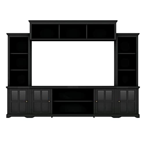 CEMKAE Modern TV Stand Complete TV Entertainment Wall Unit Center TV Console Table for TVs Up to 70”,Entertainment Center with Storage Bridge and Glass Door Storage Cabinet/Bookshelves (White)