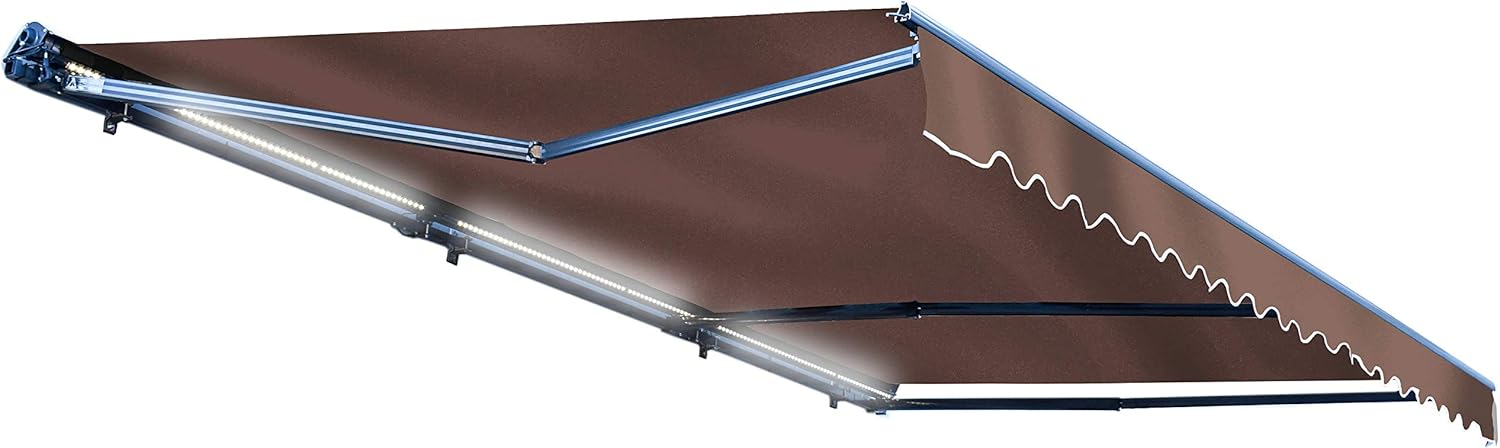 ALEKO Retractable 16x10 Feet Motorized LED Luxury Patio Awning - 100% Polyester Canopy, Cover, Sun Shade, Shelter for Yard, Deck, Balcony - UV Protection &ndash; Blue - AWCL16X10BLUE30