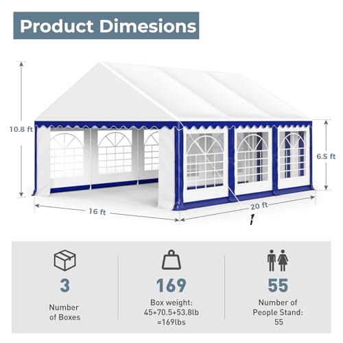 GREEN PARTY 20x40FT Party Tent Heavy Duty, Large Wedding Event Shelters with 7 Carry Bags & Removable Sidewalls, Outdoor Canopy Gazebo Commercial Tents for Parties Carport Camping Garden Patio