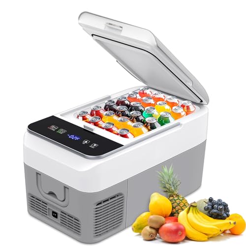 AUTOOMMO 12 Volt Refrigerator, Car Refrigerator (-4℉~50℉), Portable Car Freezer Fridge with 12/24V DC 100/240V AC Adapter for Camping Travel and Truck RV SUV Van Boat Home Use