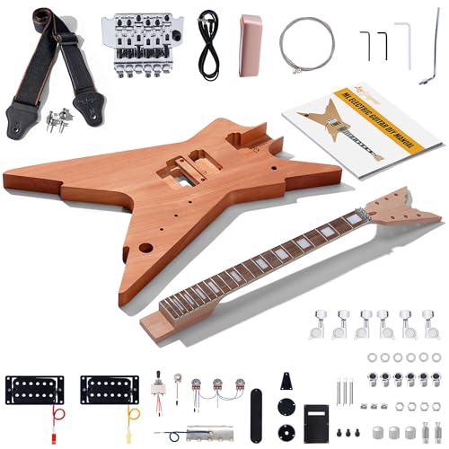 Leo Jaymz DIY Single Cut Electric Guitar Kits with Mahogany Body and Neck - Rosewood Fingerboard and All Components Included (LP Hollow)