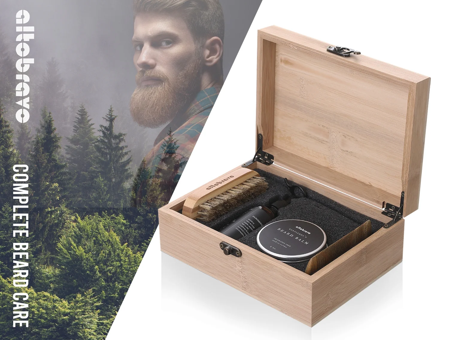 Premium Beard Kit for Men - Complete Beard Care Kit & Grooming Kit | Beard Oil, Beard Balm Leave-in Conditioner, Beard Brush, Beard Comb, Beard & Mustache Trimming Scissors  in a Bamboo Gift Box