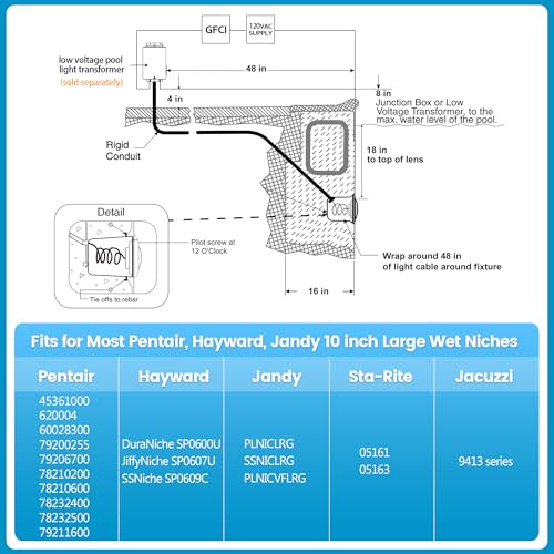 SURAIELEC LED Pool Lights for Inground Pool, 12V AC 10 inch Underwater Swimming Pool Light Replacement for Pentair Hayward Wet Niches, 30W, 3000LM, 6500K Cool White Glow, 100FT Cord