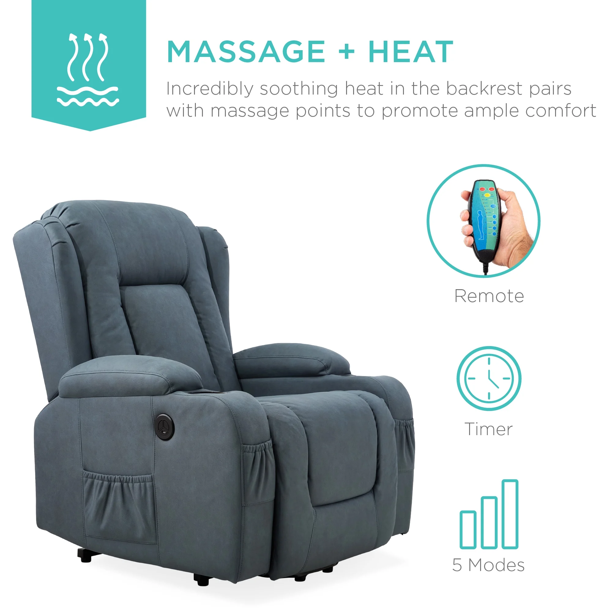 Best Choice Products Electric Power Lift Recliner Massage Chair Furniture w/ USB Port, Heat, Cupholders - Blue