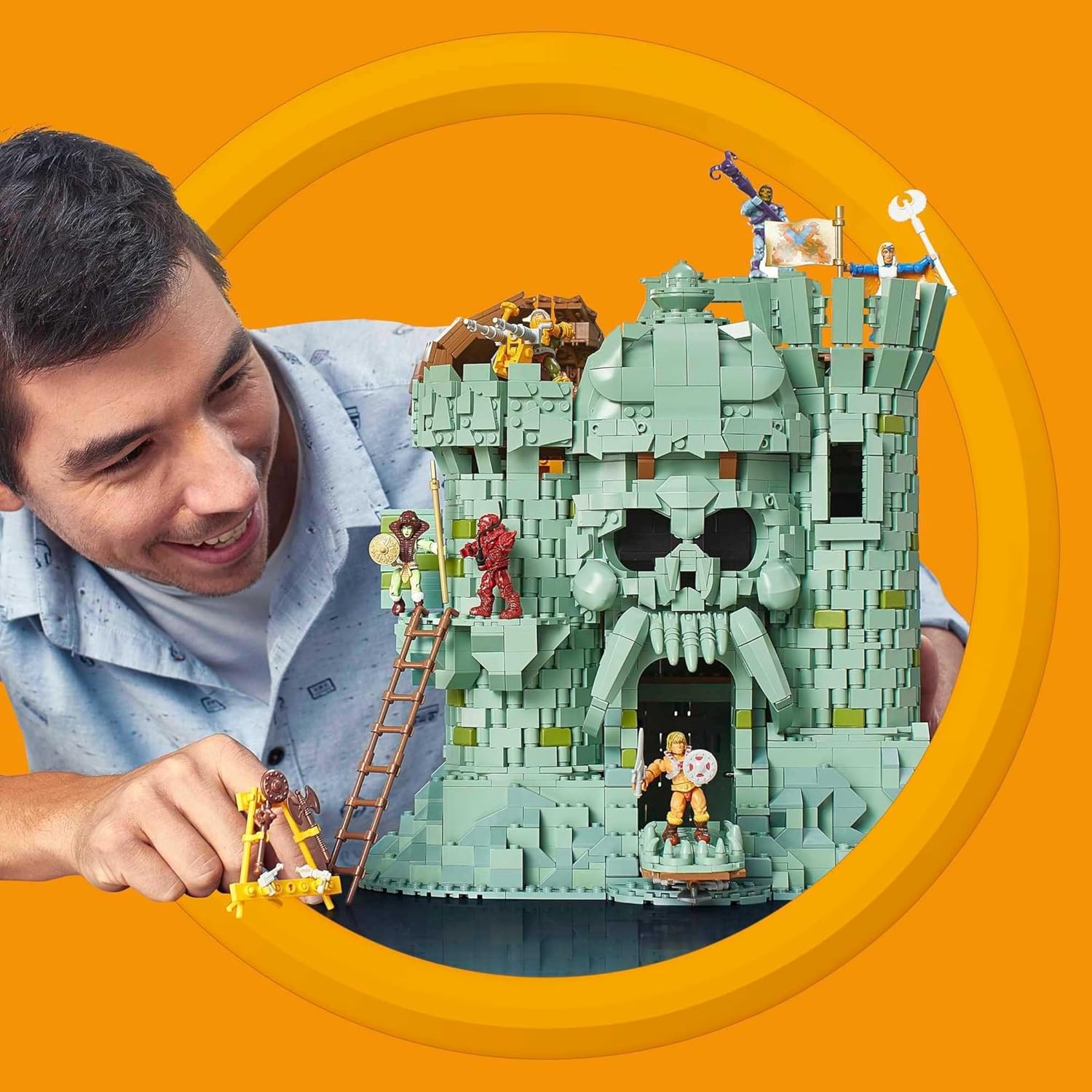 Mega Masters of The Universe Building Set, Castle Grayskull with 3508 Pieces, 6 Poseable Micro Action Figures, 13+ Inches Tall, for Adult Collectors