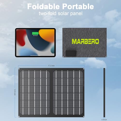 MARBERO 100W Portable Solar Panel, Foldable Solar Charger with Build-in Kickstand, Durable for Power Station, iPhone, Galaxy, Tablets, Outdoor Camping Travel, Off The Grid Living