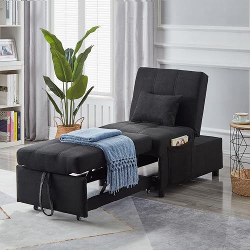 3-in-1 Multi-Functional Sofa Bed,Sleeper Chair Bed,Adjustable Backrest Recliner with Modern Linen Fabric for Bedroom Living Room Apartment Small Space (Grey)