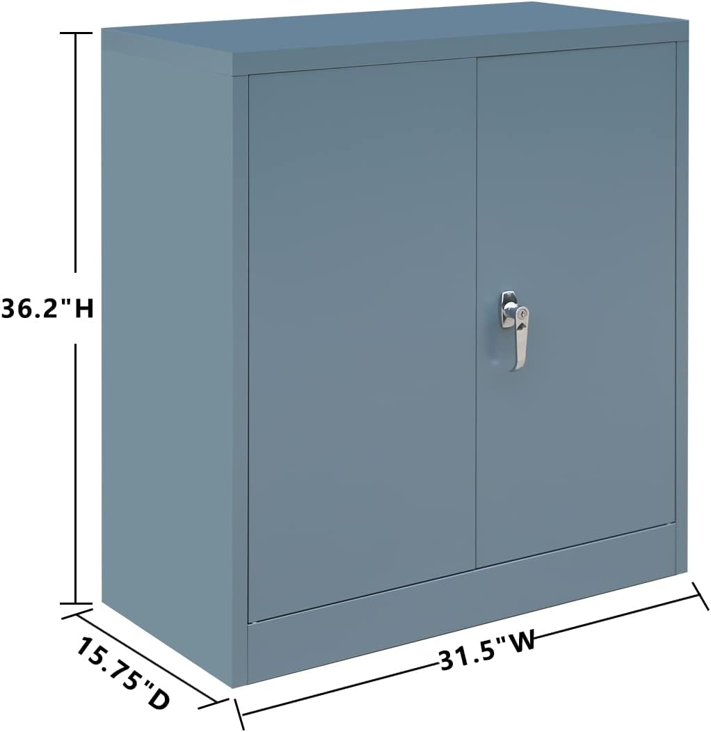 Metal Storage Cabinet with Adjustable Shelves and Doors, Steel Locking Cabinet for Home Office, Garage, Utility Room and Basement (Grey)