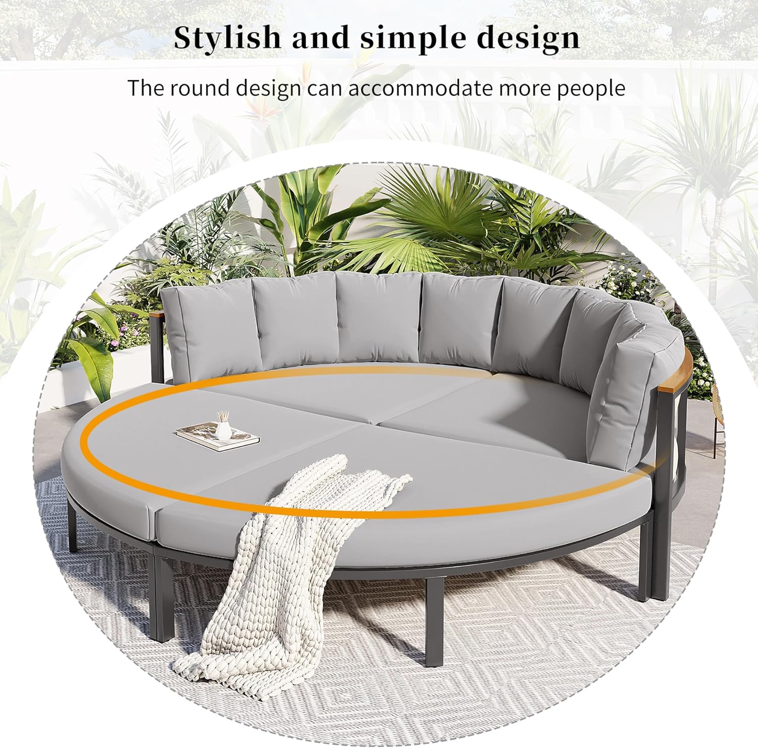 ROOMTEC Lounge Sofa Bed, U-style Sleeper Sofa Convertible Futon Couch for Outdoor Backyard,Living Room,Bedroom(Grey)