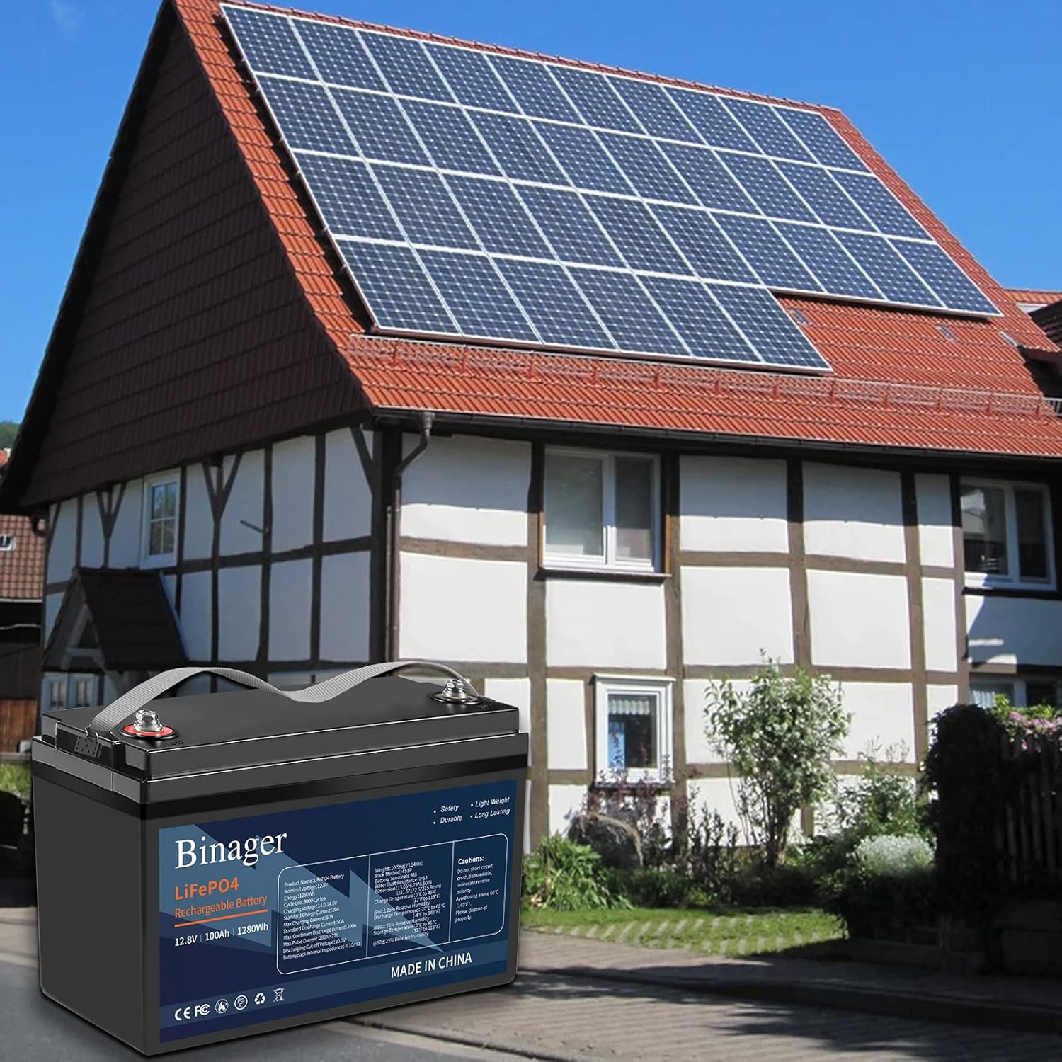 Binager 12v 100ah Lithium Battery, Deep Cycle Battery, Lithium iron Phosphate Battery, 100ah Lifepo4 Battery, Perfect for Off-grid Applications, Car, Camping, Back Up Power
