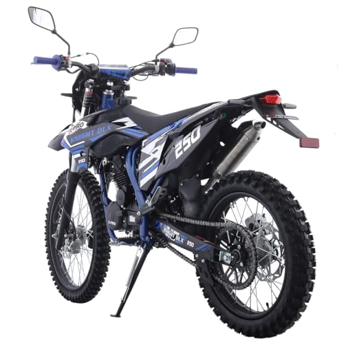 X-PRO Knight DLX 250 Dirt Bike 5-Speed Manual Transmission 21"/18" Wheels Blue | Zongshen Brand Engine, All Lights, Electric/Kick Start
