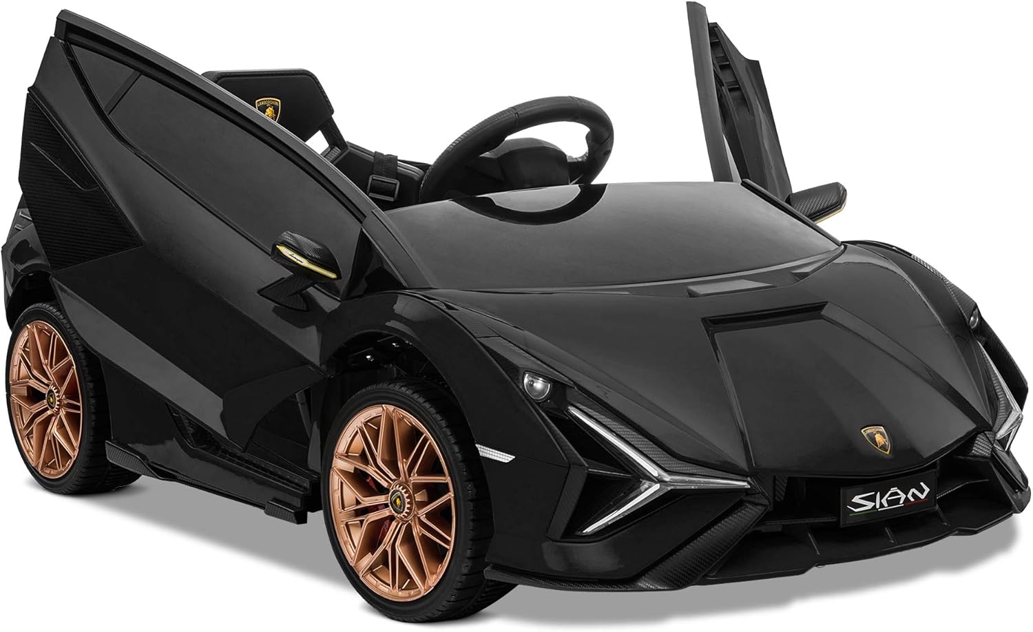 Kidzone Kids 12V Electric Ride On Licensed Lamborghini Sian Roadster Motorized Toy Car with Remote Control, Wheels Suspension, LED Lights & Music – Green with Gold Rim