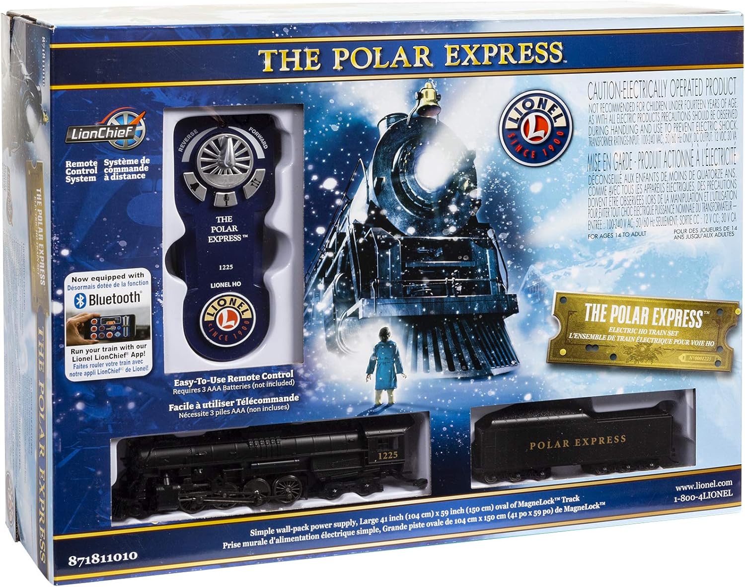 Lionel The Polar Express, Electric HO Gauge, Model Train Set w/ Remote and Bluetooth Capability + 4 Additional Pieces of 20" Radius Straight + 4 Radius Curve MagneLock Track