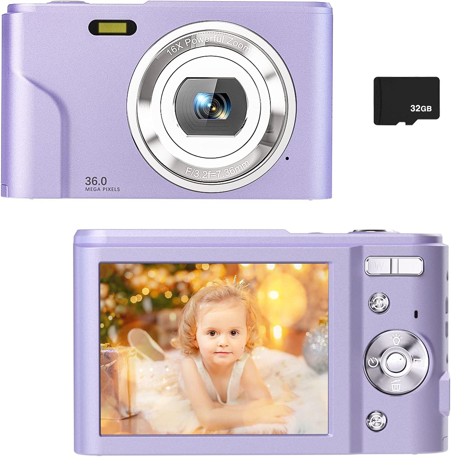 Digital Camera for Kids Boys and Girls - 36MP Children's Camera with 32GB SD Card，Full HD 1080P Rechargeable Electronic Mini Camera for Students, Teens, Kids(Purple)