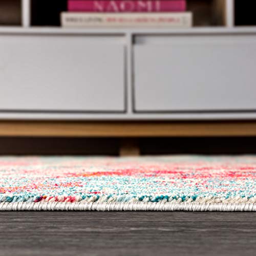 JONATHAN Y CTP108B-8 Contemporary POP Modern Abstract Blue/Red 8 ft. x 10 ft. Area-Rug, Bohemian, Easy-Cleaning, for Bedroom, Kitchen, Living Room, Non Shedding