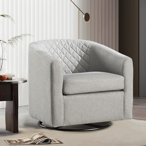 360° Swivel Barrel Accent Chair Set of 2, Comfy Upholstered Nursery Rocking Chair, Waterproof Oil Waxed PU Leather Swivel Glide Armchair for Living Room Bedroom Home Office (Brown)