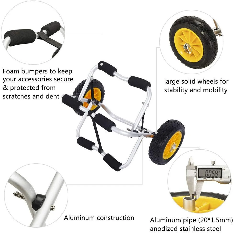 Bend Kayak Canoe Boat Carrier Dolly Trailer Trolley Transport Cart Boat Wheel with NO-Flat Airless Tires Wheels and 2 Ratchet Straps,for Paddleboards, Boats, Floats