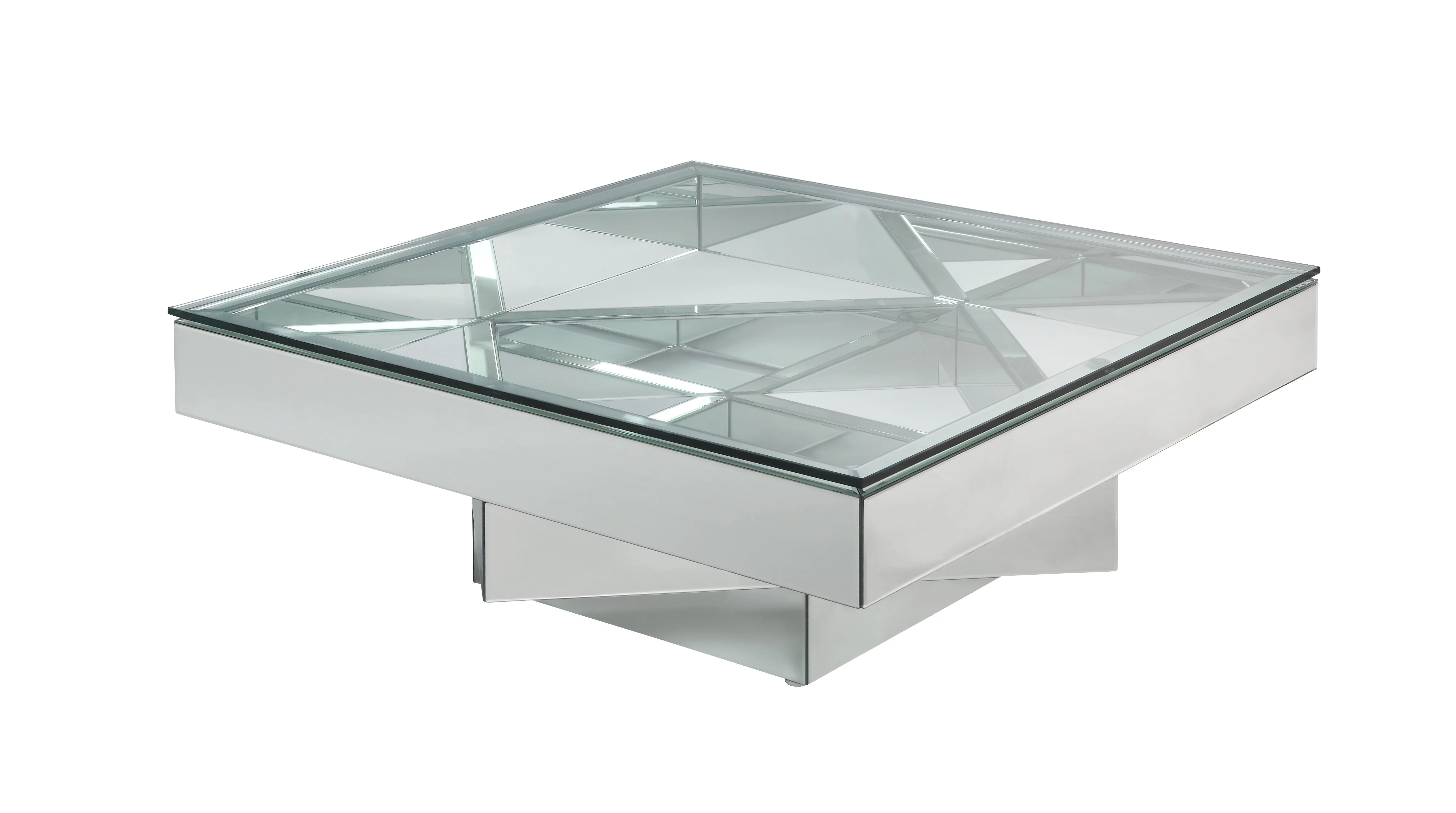 ACME Meria 40" Square Glass Top Mirrored Coffee Table