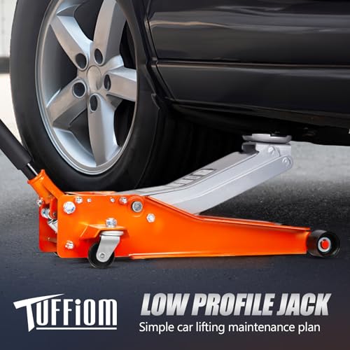 TUFFIOM Low Profile Floor Jack, Heavy Duty Jack with Dual Pistons Quick Lift Pump for Cars & SUVs, Lifting Range 2-19/20" to 20-1/10", Orange