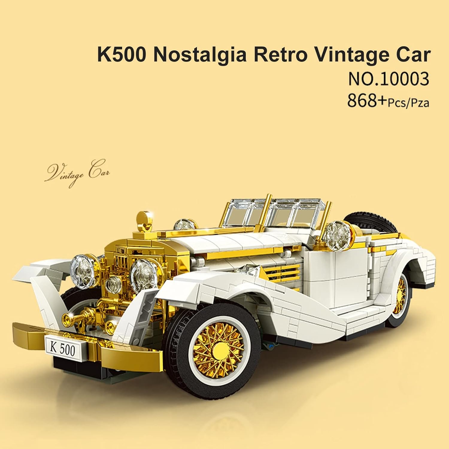 Nostalgia Retro Vintage Car K500 MOC Building Blocks Car Set, Adult Collectible Model Cars Set to Build, 1:14 Scale Retro Car Model New (868 Pcs)
