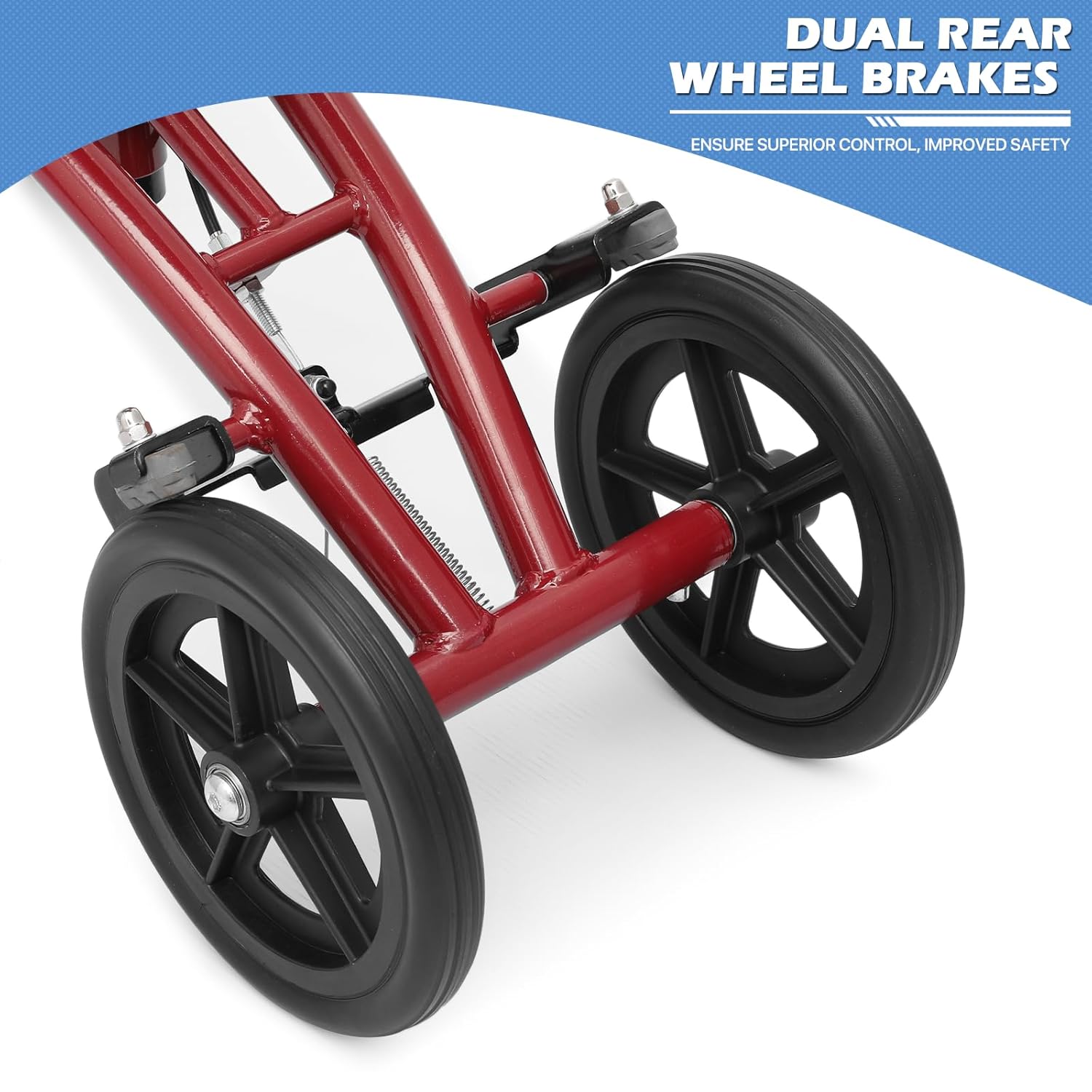 Knee Walker Compact Heavy Duty Roller Scooter Adjust Height 7.5'' Wheels Knee Scooter with Right Handbrake and 15" Length Knee Pad for Ankle and Foot Injured 350lbs Capacity, Red