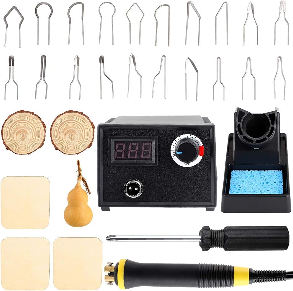 Professional Pyrography Tool Kit 60W Upgraded Wood Burning Kits with 20pcs Pyrography Wire Tips Digital Adjustable Pyrography Machine for Wood and Gourd（Duble Pen）