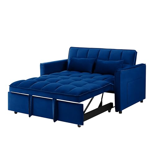 Pull Out Sofa Bed, 3-in-1 Convertible Sofa Bed, Modern Velvet Double Sofa Futon Sofa Bed with Adjustable Back, Storage Bag and Pillow for Living Room, Bedroom