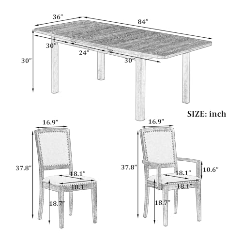 Dining Table Set for 8, Extendable Dining Table Set with Removable Leaf, Kitchen Table Set with Upholstered Side Chair and Arm Chair for Dining Room