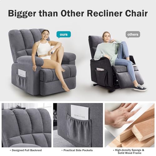 CDCASA Oversized Swivel Rocker Recliner Chair, Chenille 360° Swivel Glider Rocking Chairs for Big Man, Manual Reclining Sofa Chair for Living Room, Theater, Nursery,1PC,Grey