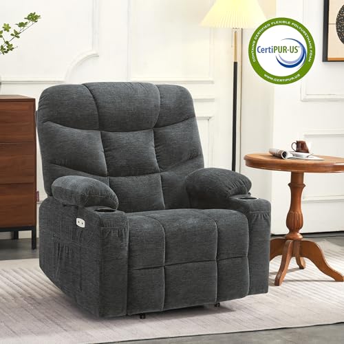 MCombo Power Lift Recliner Chair with Extended Footrest for Elderly People, Fabric 7287 (Navy Blue, Medium)