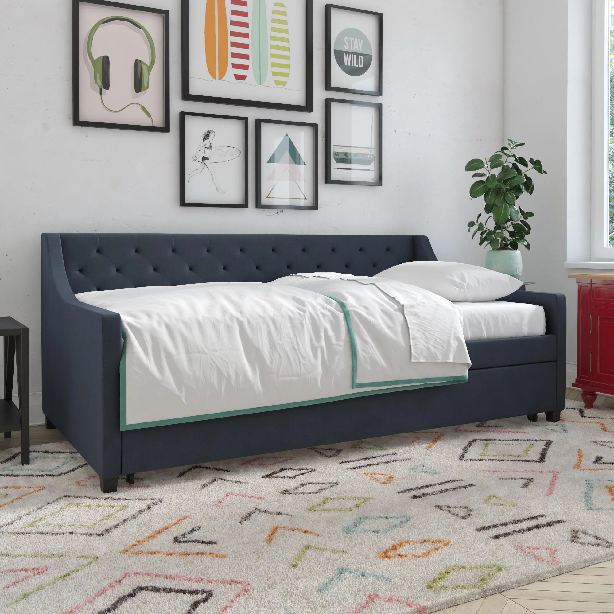 Novogratz Her Majesty Daybed and Trundle, Blue Linen