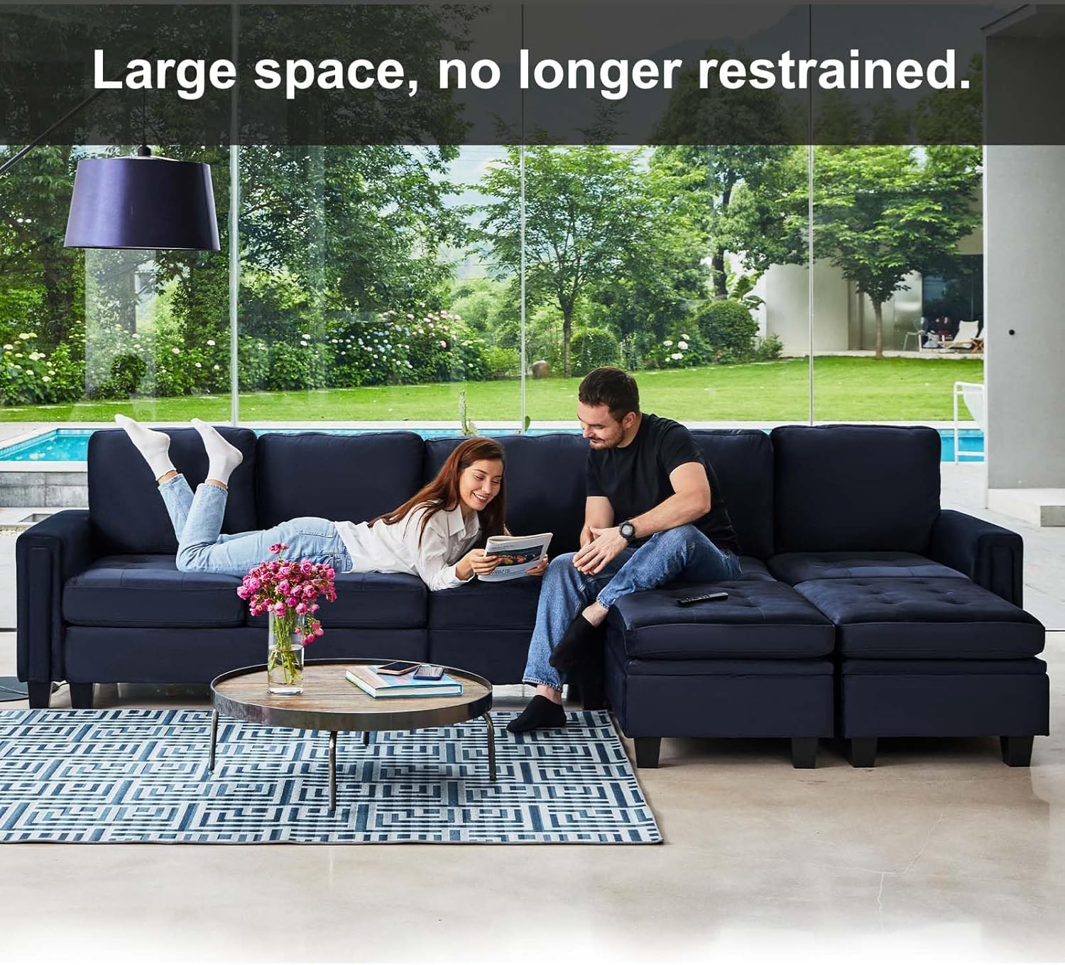 Belffin Velvet Modular 4 Seat Sofa Couch Sectional 4-seat Sofa Couch for Living Room Blue