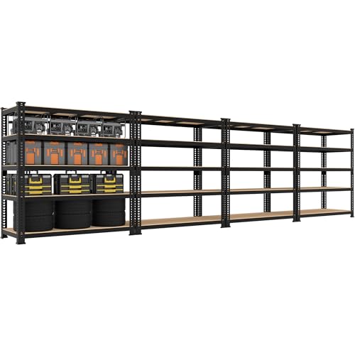5 Tier Garage Storage Shelves - 32" W x 16" D x 63" H Adjustable Heavy Duty Metal Shelving Unit, Garage Shelving Utility Storage Rack for Basement, Pantry, Kitchen, Black, 2 PCS