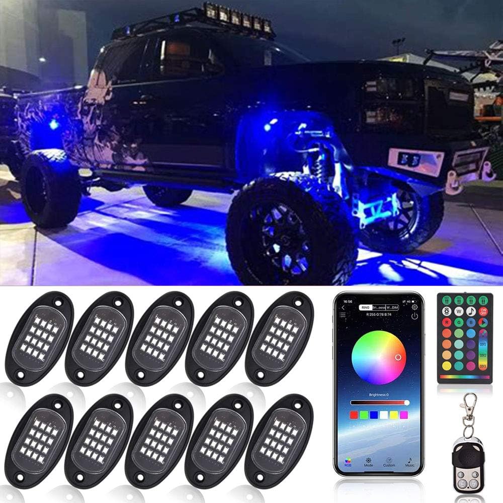 Rock Lights Led Rock Lights for Trucks New Generation 160 LEDs RGB Rock Lights Phone APP Control/4 Keys & 24 Keys Remote Control Time/Flash/Music Underglow Light Kit for Trucks Cars SUV ATV (10 Pods) Pack of 2